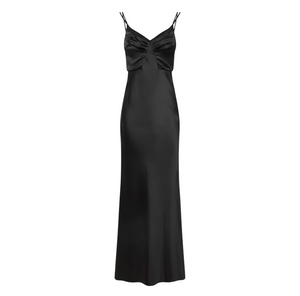 Abito Red Carpet Elisabetta Franchi in Raso Nero con Drappeggio Elegante