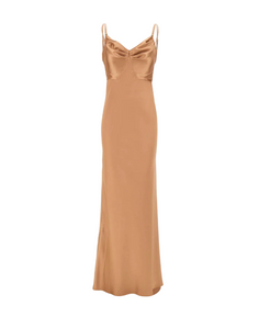 Abito Red Carpet Elisabetta Franchi in Raso Nude con Drappeggio Elegante