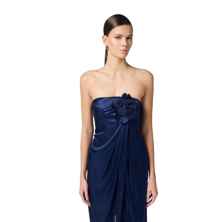 Abito da donna red carpet in jersey lucido con fiore ricamato