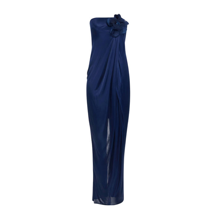 Abito Red Carpet in jersey lucido con fiore ricamato