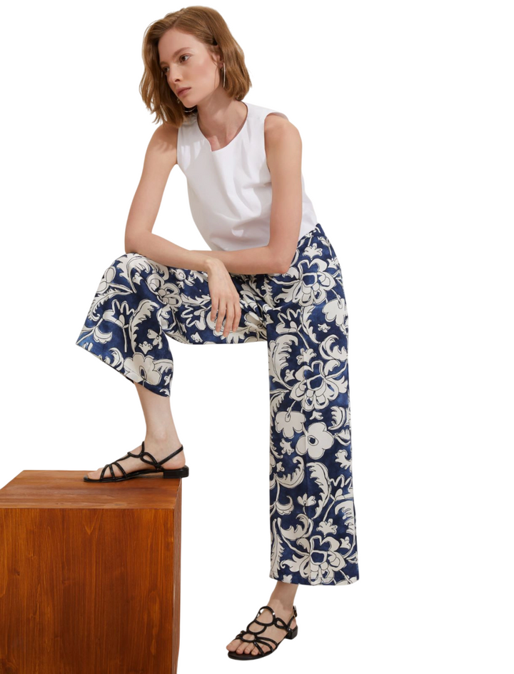 Pantalone in twill stampato - Blu