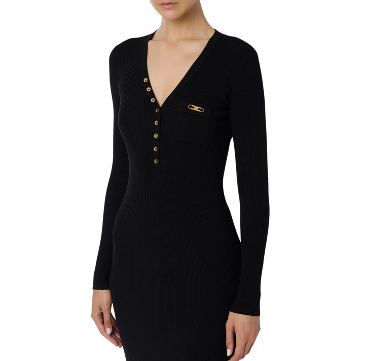 Abito midi in maglia a costine con taschino