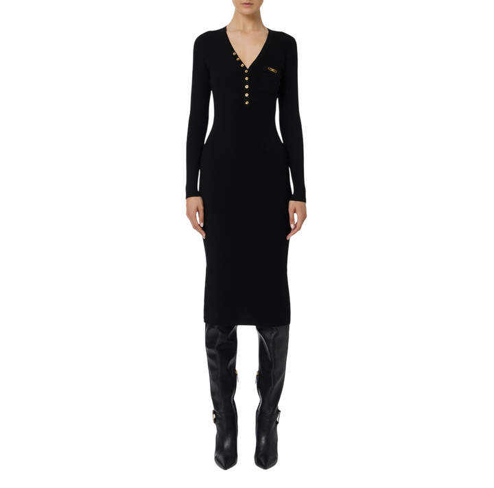 Abito midi in maglia a costine con taschino