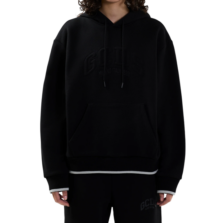 Felpa nera da donna con cappuccio e logo