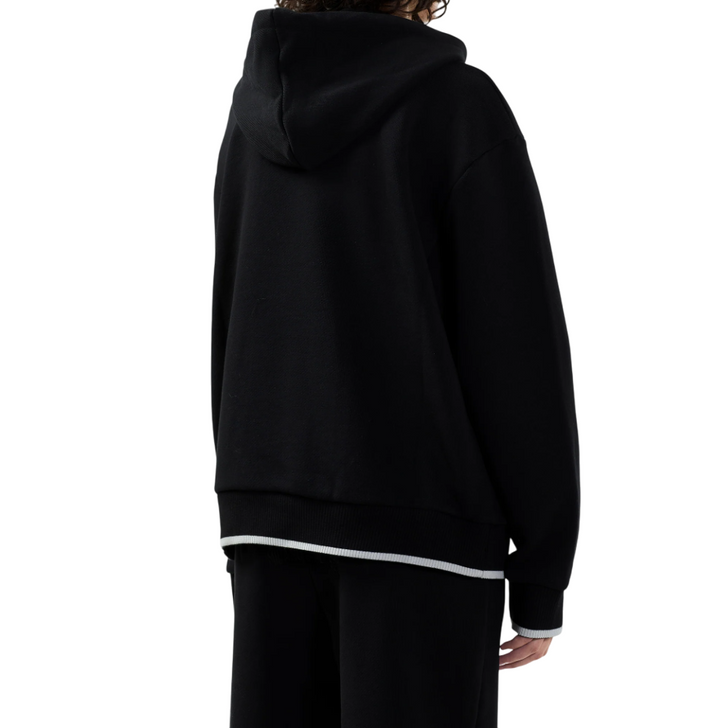 Felpa nera da donna con cappuccio e logo