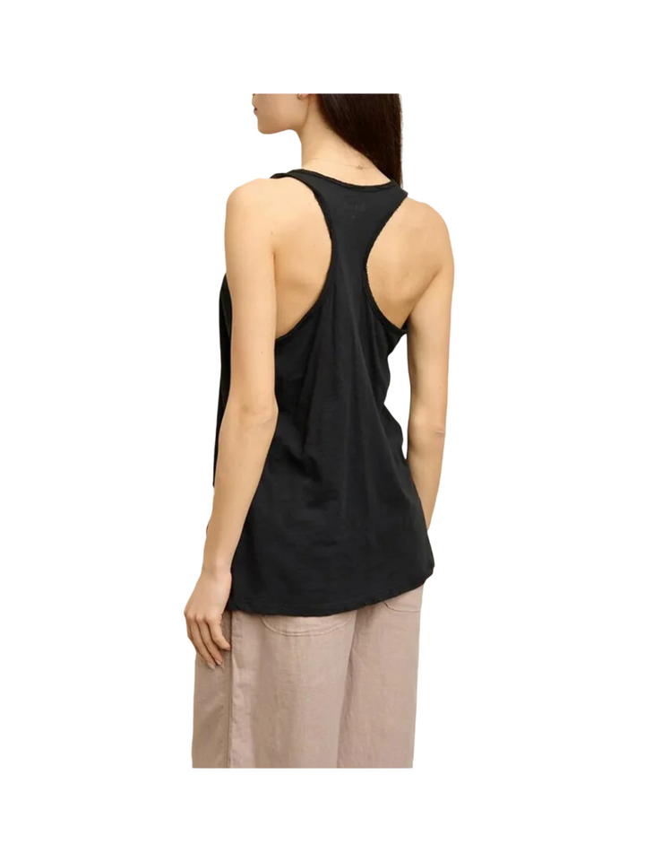 Canotta da donna nera in cotone con logo glitter