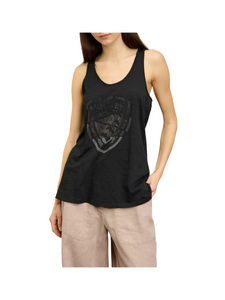 Canotta da donna nera in cotone con logo glitter