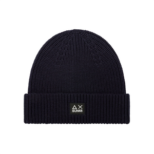 Berretto in misto lana con risvolto navy blue