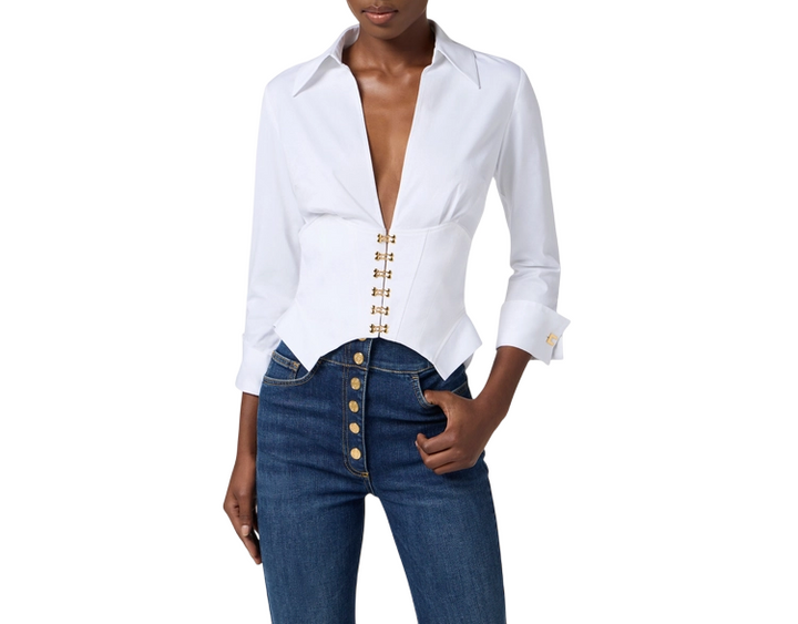 Camicia in cotone stretch con ganci gioiello