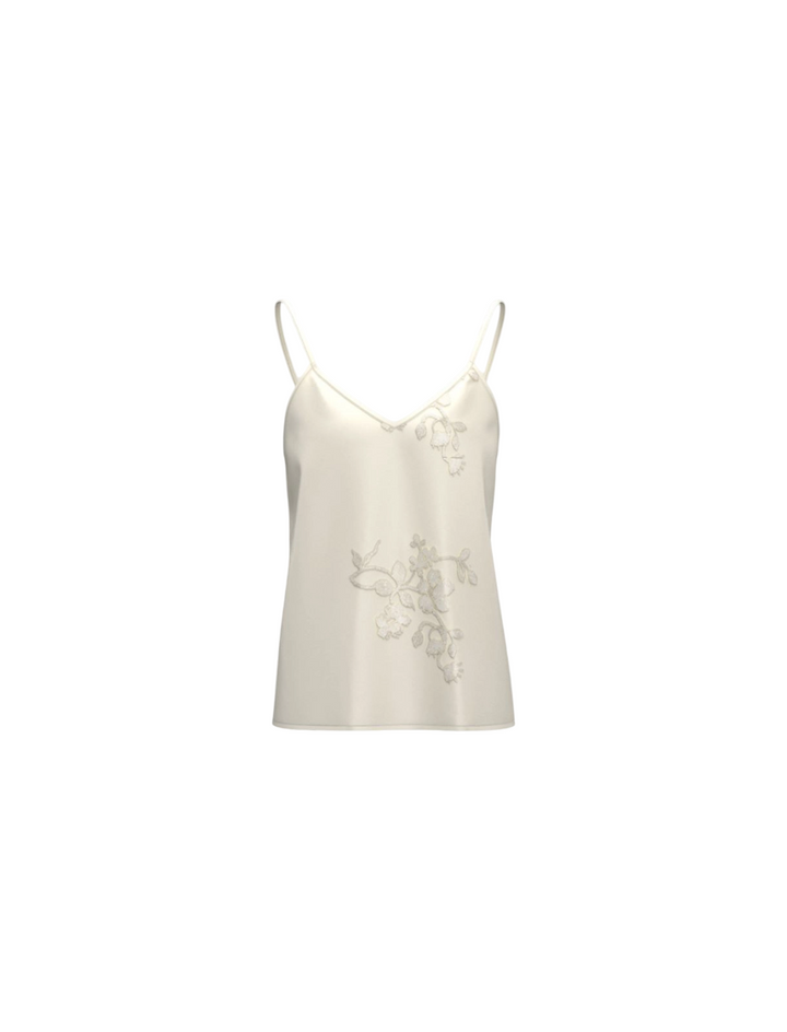 Top da donna in raso ricamato bianco lana