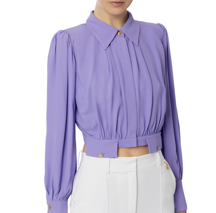 Camicia cropped in georgette di viscosa