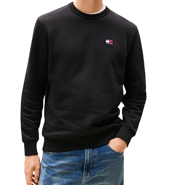 Felpa girocollo da uomo con distintivo nero