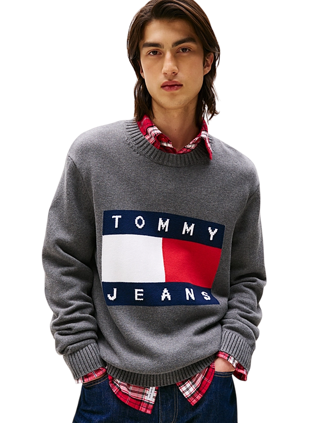Pullover mélange con bandiera a intarsio