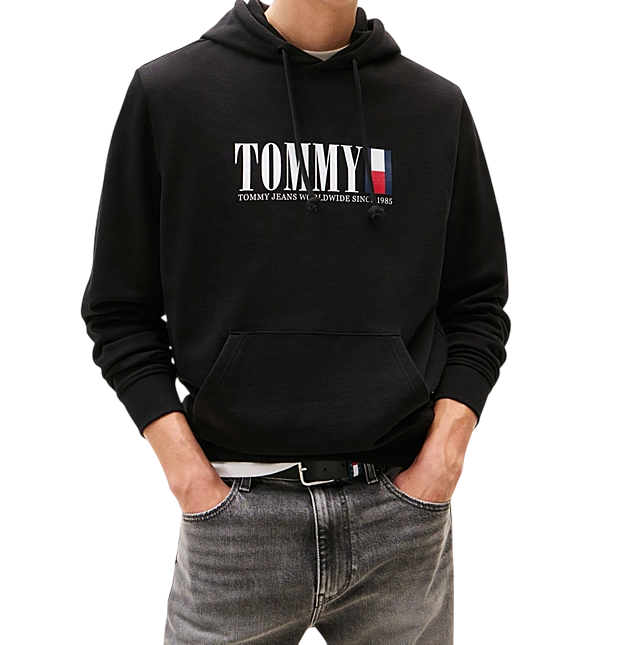 Felpa da uomo con cappuccio e logo nera