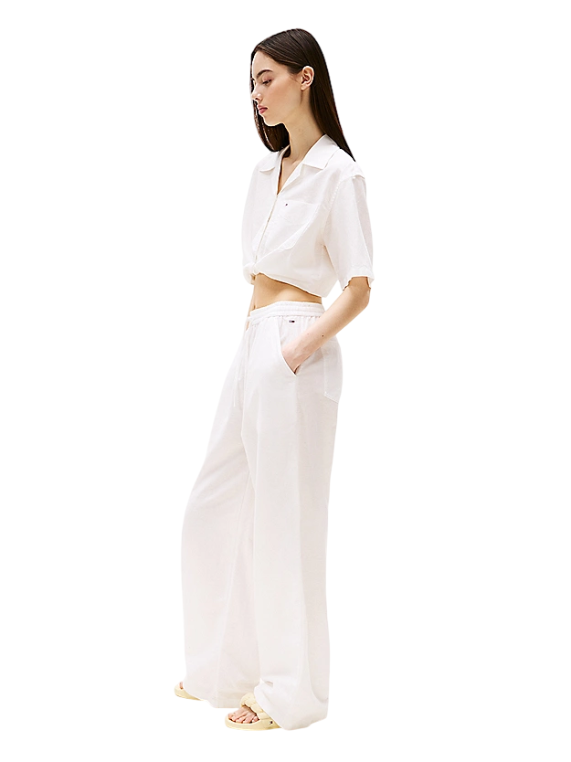 Pantaloni larghi in misto lino