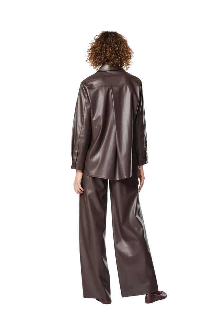 Pantaloni da donna a gamba larga in ecopelle moka