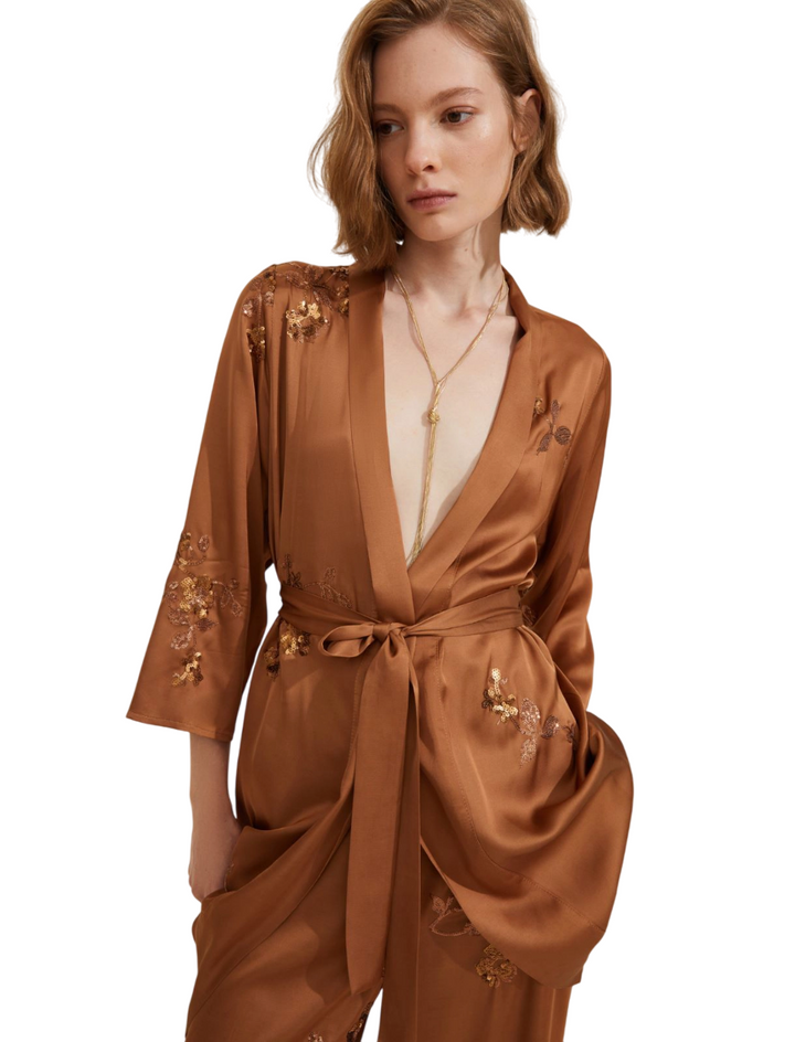 Kimono corto con paillette color tabacco