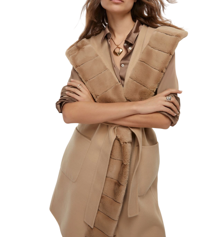 Gilet da donna beige con cintura