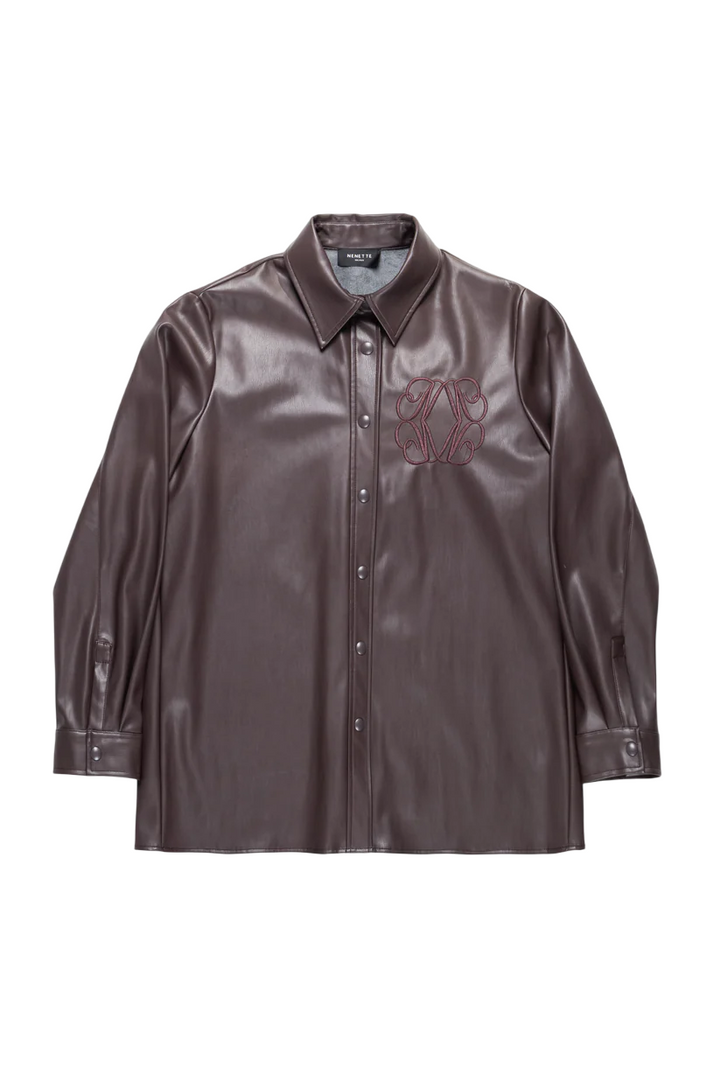 Camicia da donna over in ecopelle moka
