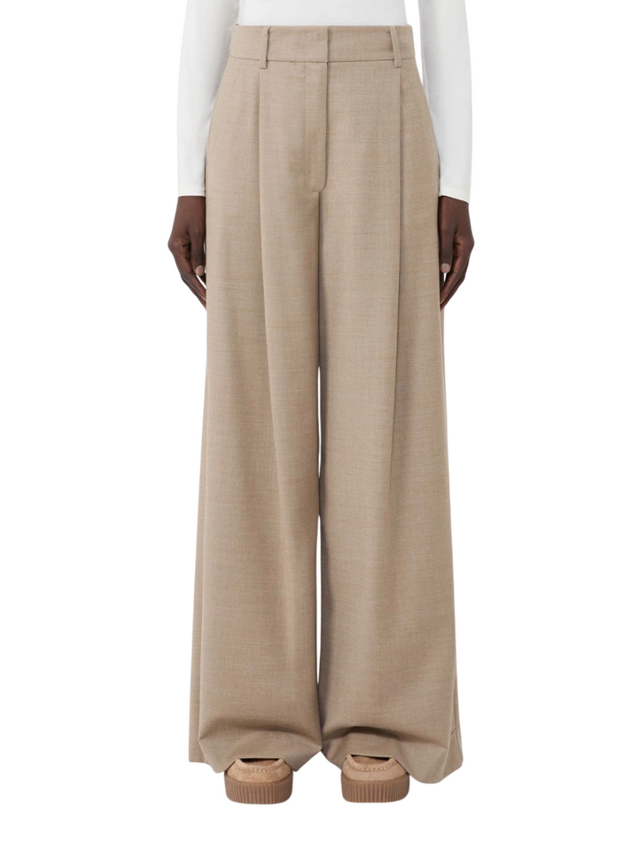 Pantaloni a palazzo da donna in flanella beige