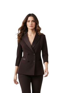 Blazer donna doppiopetto con maniche a 3/4 dark coffee