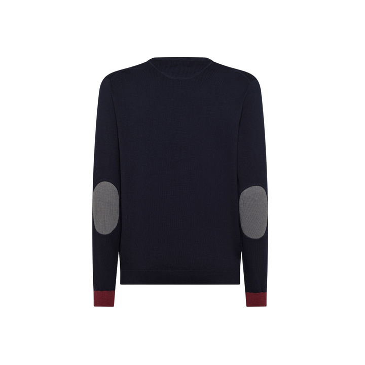 Maglia in lana e cotone da uomo con patch navy blue