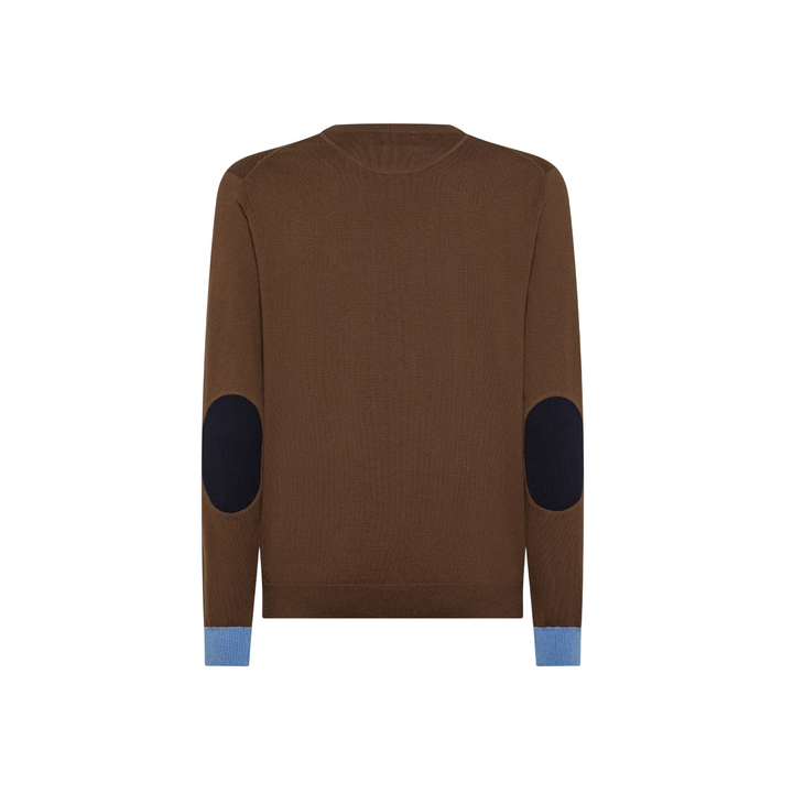 Maglia in lana e cotone da uomo con patch marrone