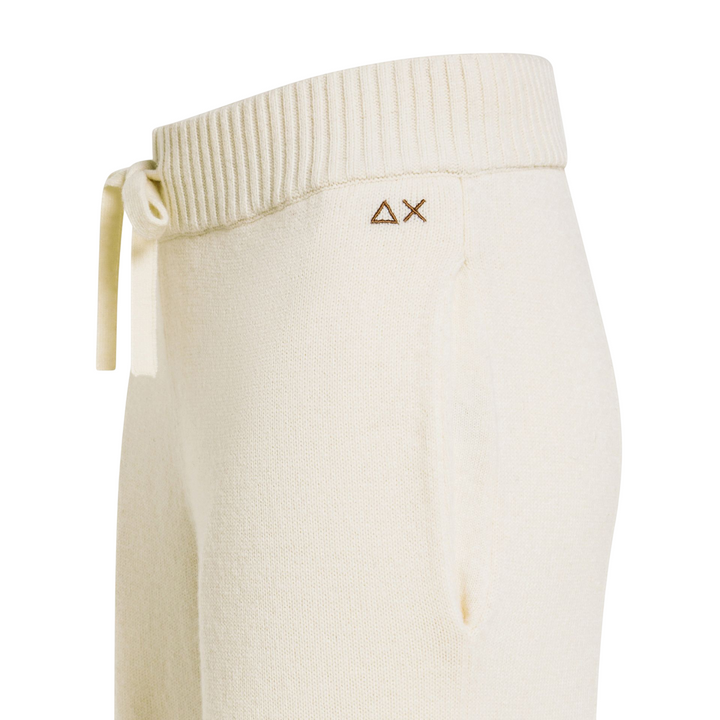Pantaloni da donna in lana e cashmere bianco panna