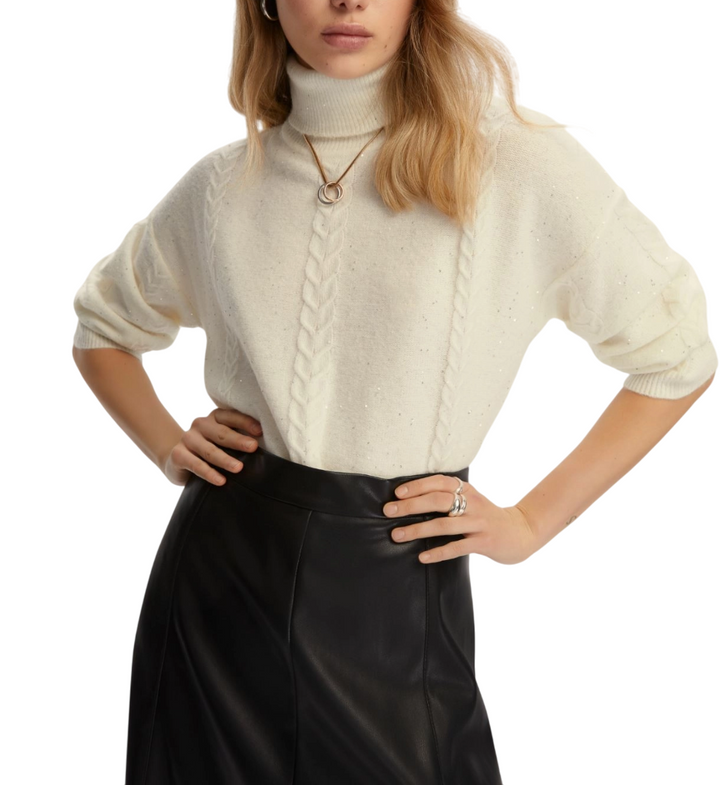 Maglia svasata con paiettes bianca