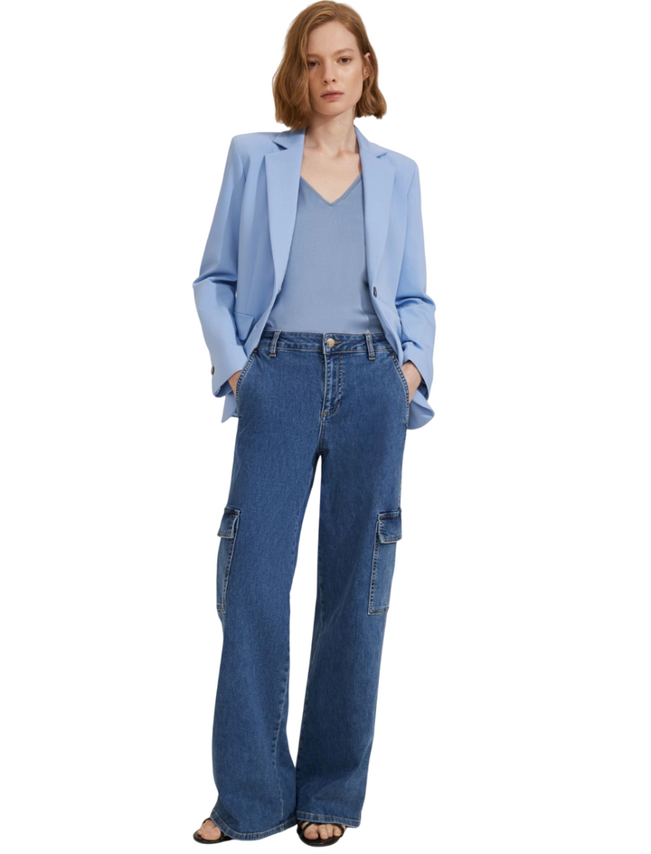Top da donna smanicato in raso - Azzurro polvere