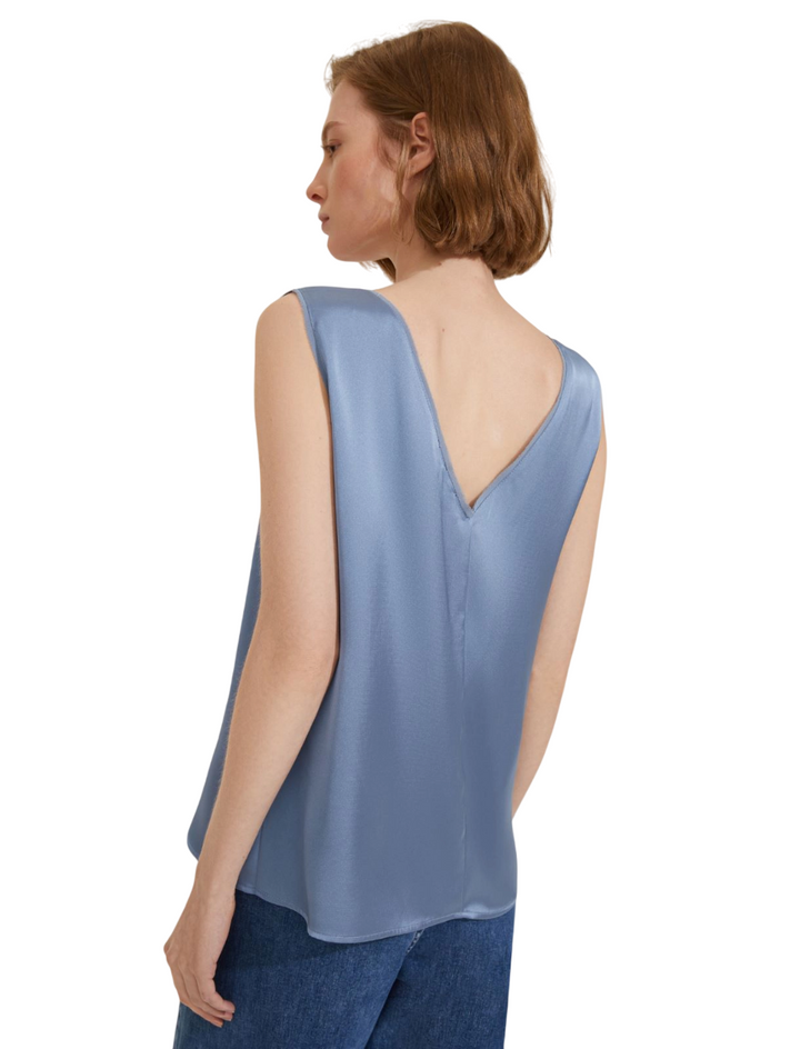 Top da donna smanicato in raso - Azzurro polvere