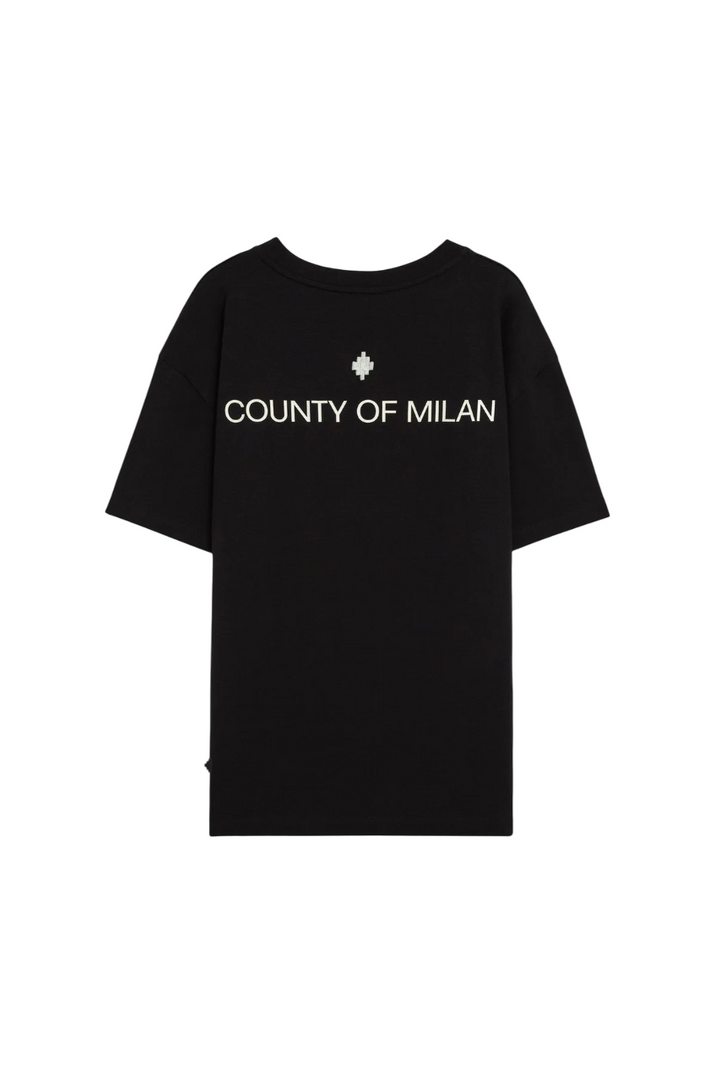 T-shirt nera da uomo con logo sul davanti e sul retro