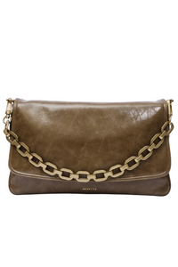 Borsa a spalla da donna taupe in pelle sauvage
