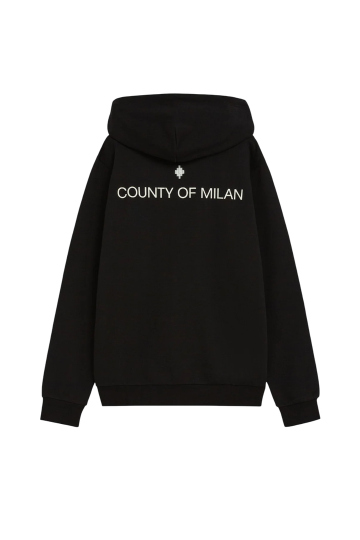 Felpa con zip da uomo nera con logo in contrasto