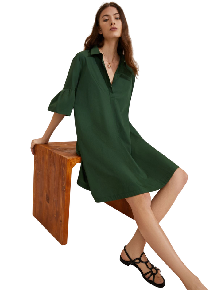 Abito da donna svasato in popeline verde
