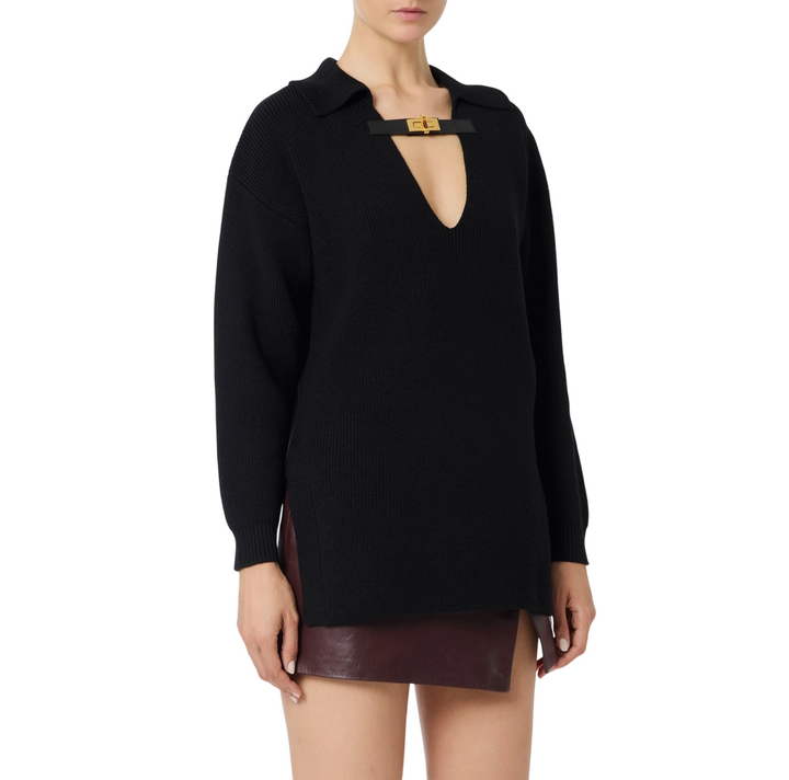 Maglia in misto lana con cinturino gioiello