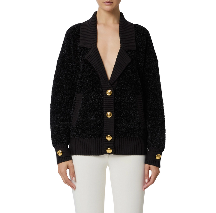Cardigan in ciniglia bouclé con bottoni gioiello