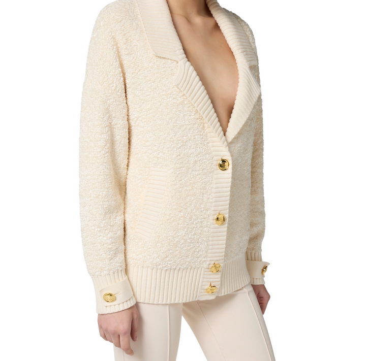 Cardigan in ciniglia bouclé con bottoni gioiello