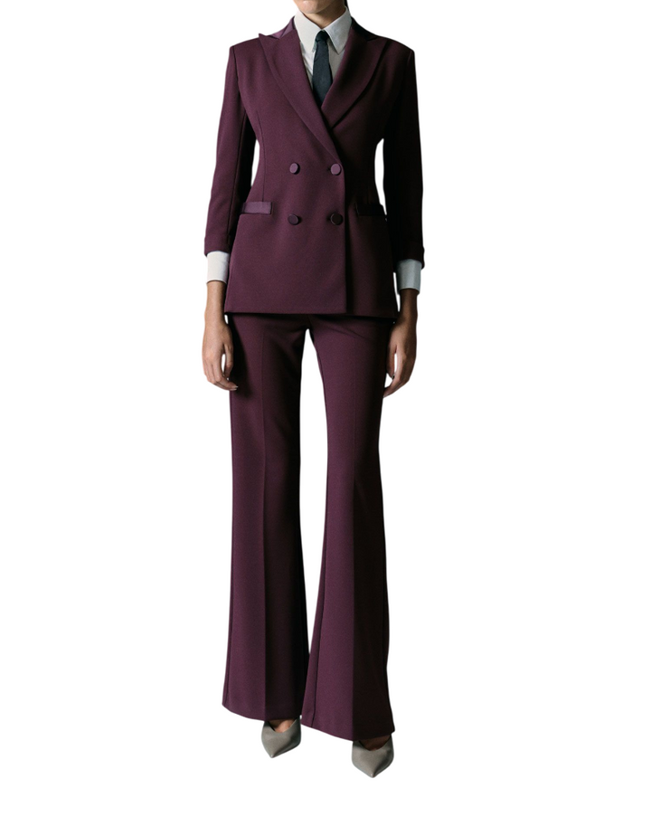 Pantaloni a zampa da donna color prugna