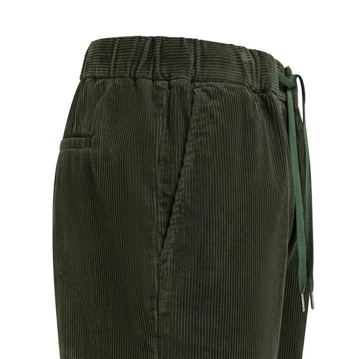 Pantaloni chino da uomo in velluto con coulisse militare scuro