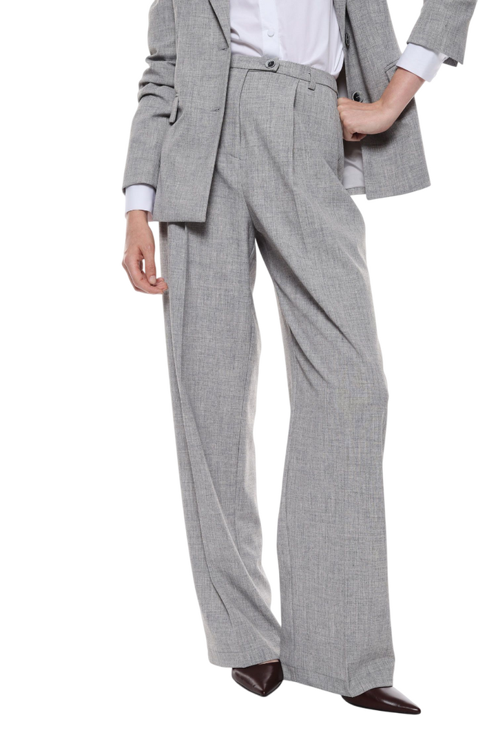 Pantaloni da donna a gamba larga con pinces grigio melange