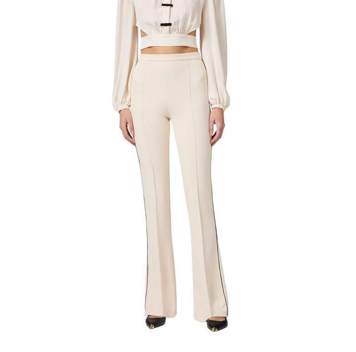 Pantaloni da donna in crêpe con piping a contrasto