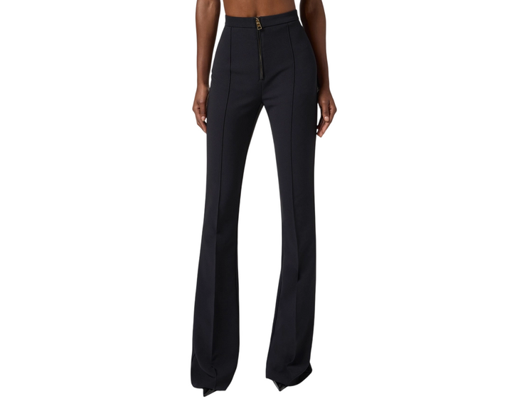 Pantaloni a zampa in doppio crêpe con zip