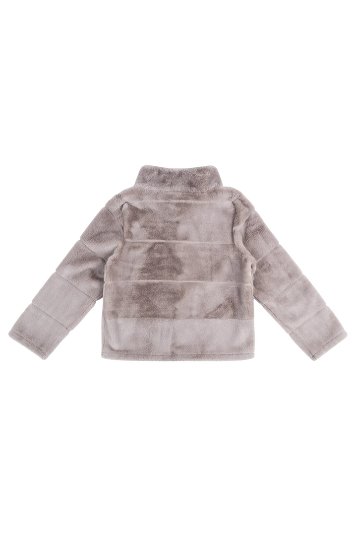 Ecopelliccia corta da donna grigio chiaro
