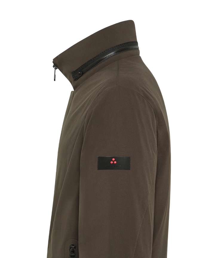Giacca da uomo stretch con cappuccio estraibile marrone cioccolato