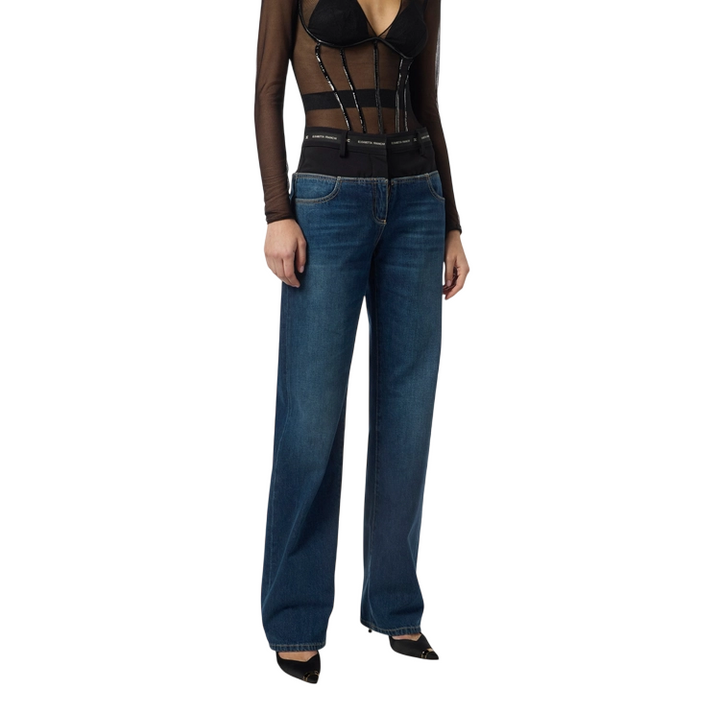 Pantaloni in denim e crêpe leggero