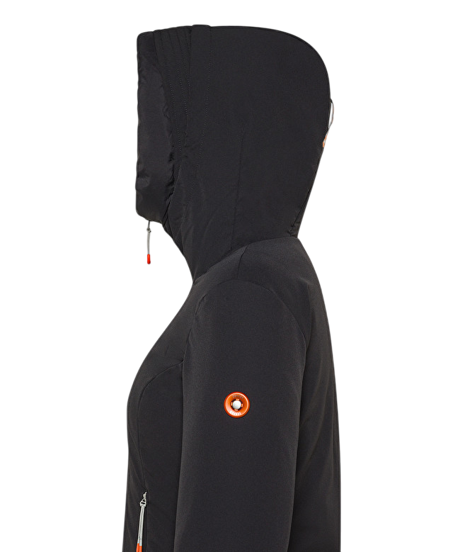 Parka da donna tecnico in scuba e nylon nero