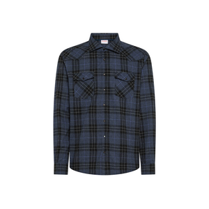 Camicia invernale da uomo in cotone con motivo check navy blue