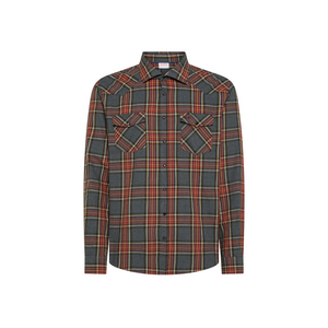 Camicia invernale da uomo in cotone con motivo check grigio scuro