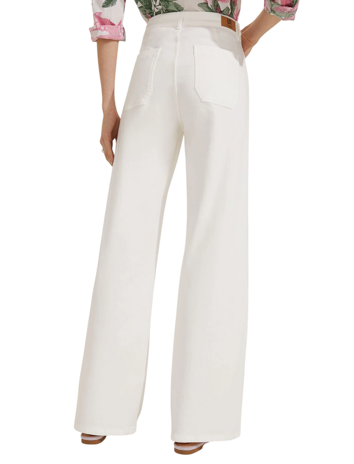 Pantaloni da donna bianchi stretch con tasche applicate